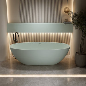 English Elm 71'' Solid Resin Stone Freestanding Soaking Tub Ergonomic Spa Design for Master Bath Turquoise Green W2753P416684
