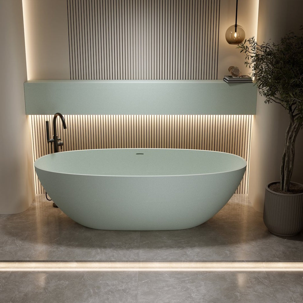 English Elm 59'' Freestanding Resin Stone Soaking Tub Sculptural Matte Finish Bathroom Centerpiece Turquoise Green W2753P416677