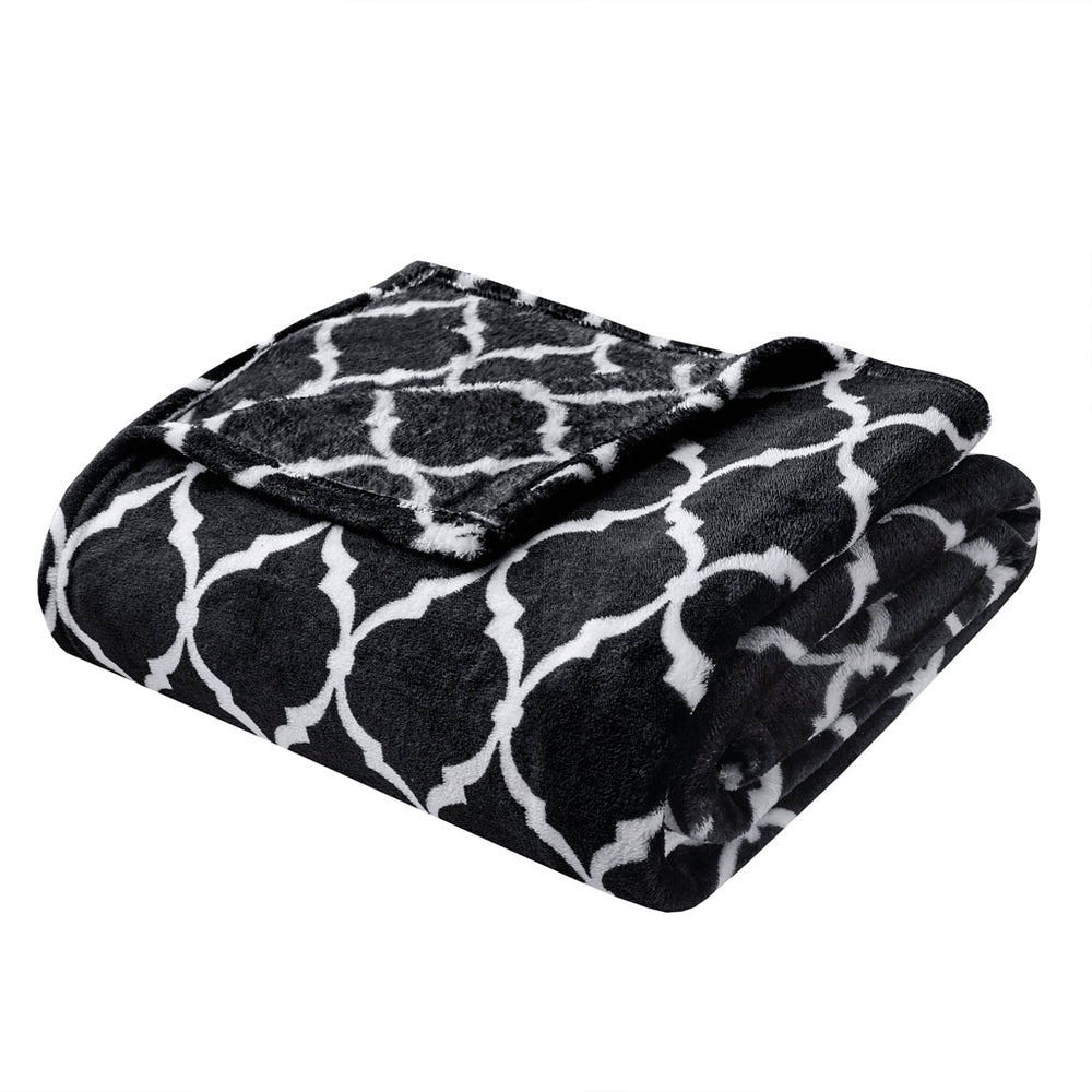 JLA Home Madison Park - Oversized Microlight Plush Throw with Ogee Pattern, Ultra-Lofty Lightweight Comfort, OEKO-TEX Certified Black MP50-3509