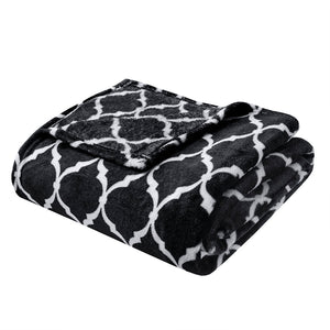 JLA Home Madison Park - Oversized Microlight Plush Throw with Ogee Pattern, Ultra-Lofty Lightweight Comfort, OEKO-TEX Certified Black MP50-3509