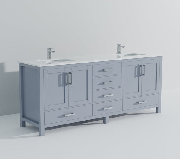 English Elm Dark Grey Double Bath Vanity 84" W x 22" D with Carrara Marble Top, Faucet Set, Soft-Close Drawers B2731P259152