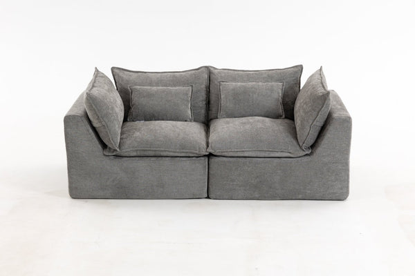 English Elm 74.8" Oversized Modular Cloud Sofa Deep Seat Cotton Linen Upholstered Living Room Couch Antique Grey W2530P458025
