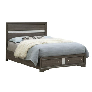 English Elm Madrid King Storage Bed Gray Laminate Wood Grain with Crystal Acrylic Trim Panels B078S00624