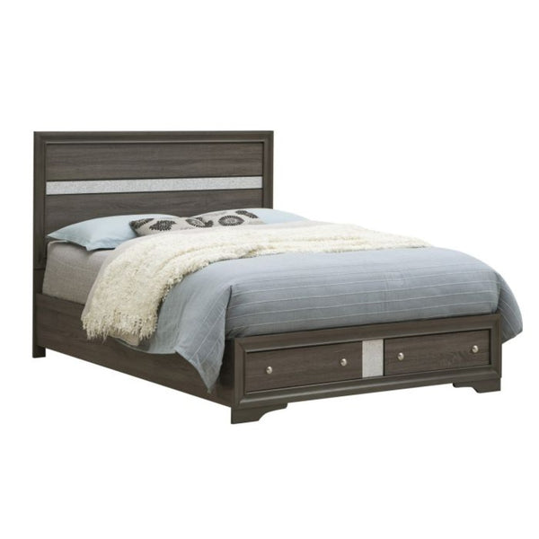 English Elm Madrid King Storage Bed Gray Laminate Wood Grain with Crystal Acrylic Trim Panels B078S00624