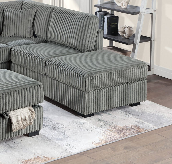 English Elm Smoke 3-Piece Corduroy Sectional Sofa Set with Reversible Chaise, USB & Storage Ottoman, Pillows Included B011S01774