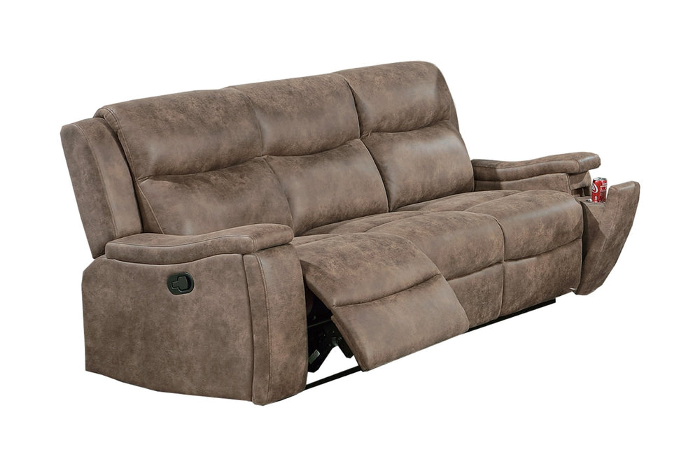 English Elm Modern Reclining Sofa with Plush Cushions Cup Holders Auburn Faux Leather Living Room B011P469518