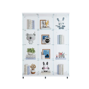 English Elm 3 Door Glass Cabinet Tempered Glass Display Showcase with Lockable Doors, 4 Shelves for Collectibles White W1510S00019