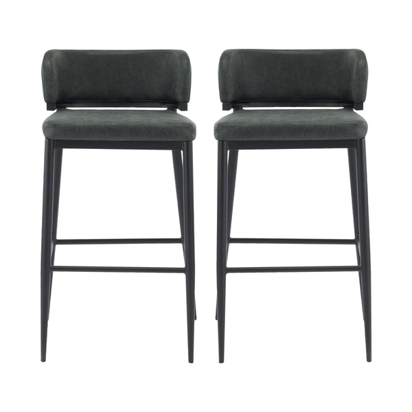 English Elm Christopher Knight Home® - Metal Industrial Leathaire Barstool Set of 2 with Comfortable Seat, Footrest, Non‑Slip Feet, Durable Frame Dark Green N771P247188L