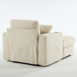 English Elm [New]Corduroy Chaise Lounge Sofa with Cup Holders,Detachable Cushions,Deep SeatMagazine Bag Beige W2120P322752