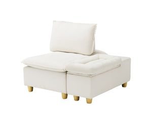 English Elm 44.29 Off-White Velvet Recliner Sofa with Movable Storage Cabinet, Cup Holder & 500lb Capacity W1658S00125