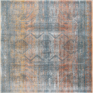 Unique Loom Newport Kingscote Machine Made Border Rug Multi, Ivory/Light Blue/Light Salmon/Rust Red/Terracotta 8' 0" x 8' 0"