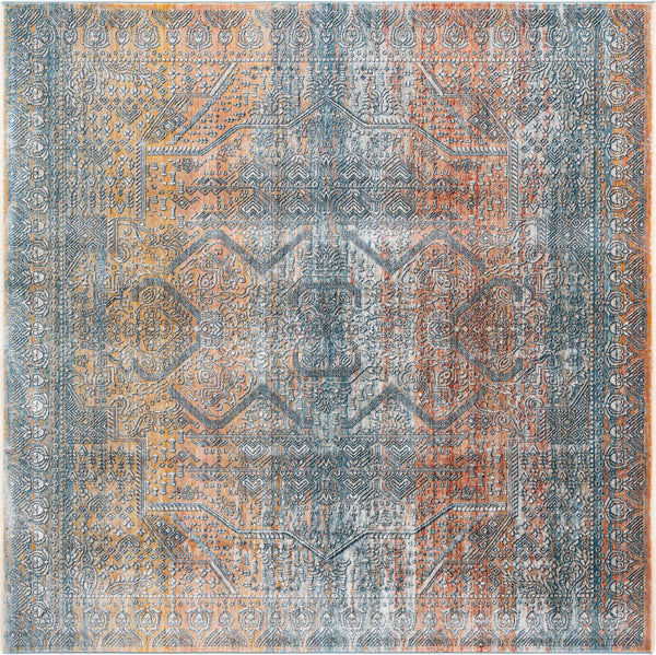 Unique Loom Newport Kingscote Machine Made Border Rug Multi, Ivory/Light Blue/Light Salmon/Rust Red/Terracotta 8' 0" x 8' 0"