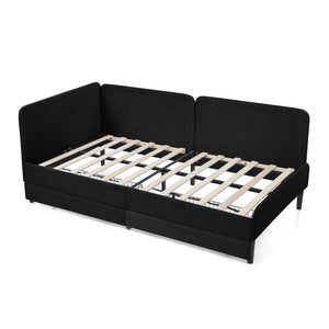 English Elm Twin Velvet Upholstered Platform Bed with 2 Underbed Drawers, Adjustable Sofa Bed, Modern Black Design W1413P298910