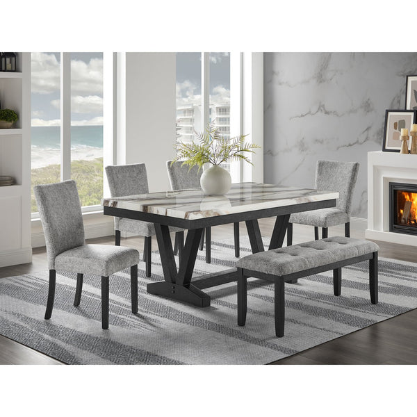 English Elm OCEANIC Light Grey Dining Bench – Solid Wood Frame, Upholstered Fabric Seat, Contemporary Block Legs B201P405656