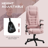 English Elm Homcom 6 Point Vibrating Massage Office Chair With Heat, Velvet High Back Executive Office Chair With Reclining Backrest, Padded Armrests and Remote, Pink