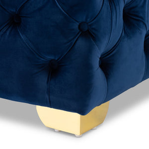 Baxton Studio Baxton Studio Avara Luxe Royal Blue Velvet Ottoman with Gold Legs – Glamorous Button Tufted Accent TSFOT029-Dark Royal Blue/Gold-Otto