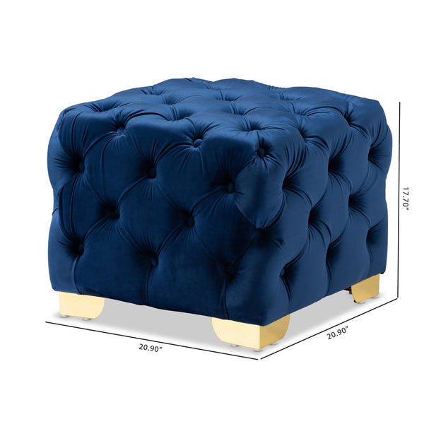 Baxton Studio Baxton Studio Avara Luxe Royal Blue Velvet Ottoman with Gold Legs – Glamorous Button Tufted Accent TSFOT029-Dark Royal Blue/Gold-Otto