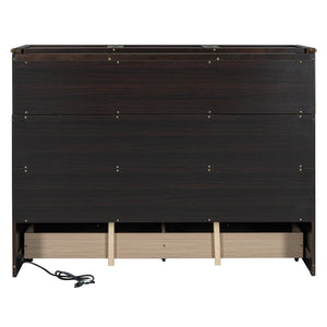 English Elm Queen Murphy Wall Bed with Pull Out Drawer and Built in Usb Charging Cabinet Espresso N708P205905P