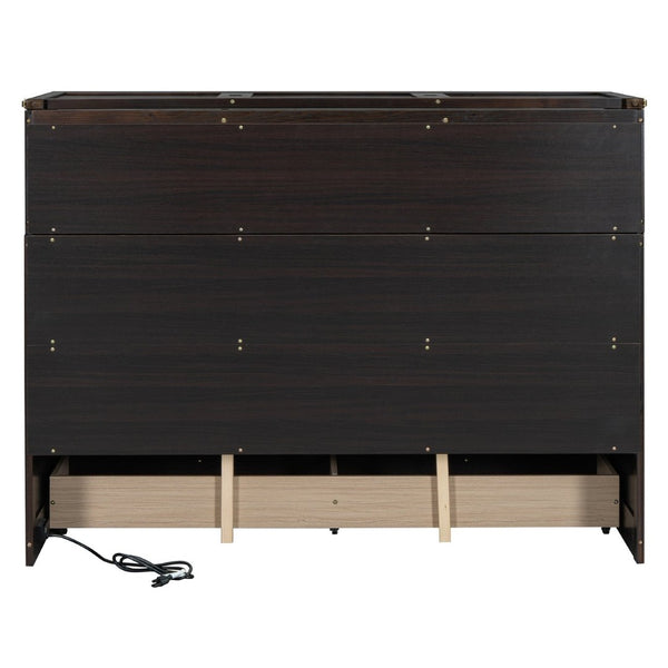 English Elm Queen Murphy Wall Bed with Pull Out Drawer and Built in Usb Charging Cabinet Espresso N708P205905P