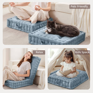 English Elm Poly Chenille Square Floor Pillow Cushion Plush 24x24 Inch Soft Polyester Seat Pad for Cozy Living Spaces Aqua Blue 3.22 L x 23.03 W x 12.8 H B035P280523