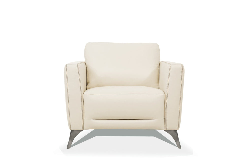 English Elm Malaga Italian Genuine Leather Accent Chair with Chrome Legs for Modern Living Cream B2726P496932