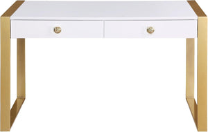 English Elm Modern Lacquer Wood Desk with Brushed Gold Legs and Dual Acrylic Handle Drawers B011P422558