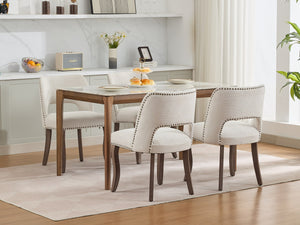 English Elm Wooden Modern Fabric Dining Chairs Set of 2 with Dual-Rebound Cushion & Curved Solid Wood Legs for Stylish Comfort Beige W1143P372912