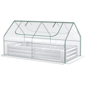 English Elm Outsunny Galvanized Steel Raised Garden Bed with Pvc Greenhouse Cover and Ventilation W2225P217646