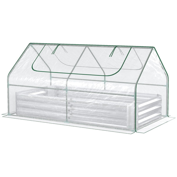 English Elm Outsunny Galvanized Steel Raised Garden Bed with Pvc Greenhouse Cover and Ventilation W2225P217646