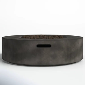 English Elm 12" Fiber Reinforced Concrete Outdoor Fire Pit Table with Electronic Ignition, Lava Rock, Durable Design Black+Grey B120P204595