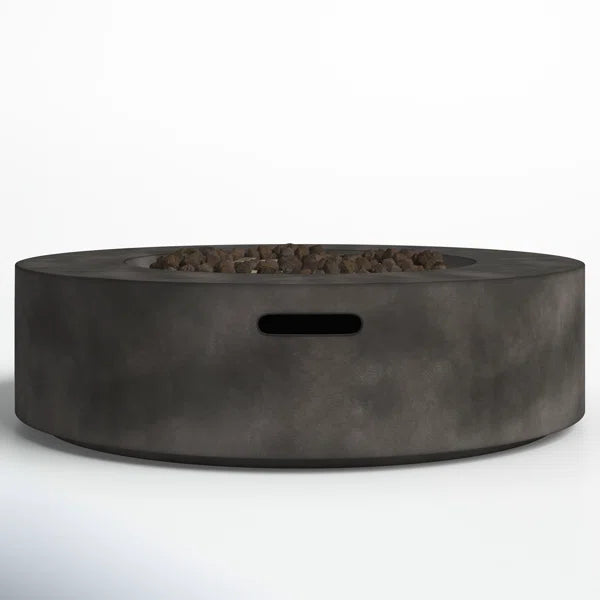English Elm 12" Fiber Reinforced Concrete Outdoor Fire Pit Table with Electronic Ignition, Lava Rock, Durable Design Black+Grey B120P204595