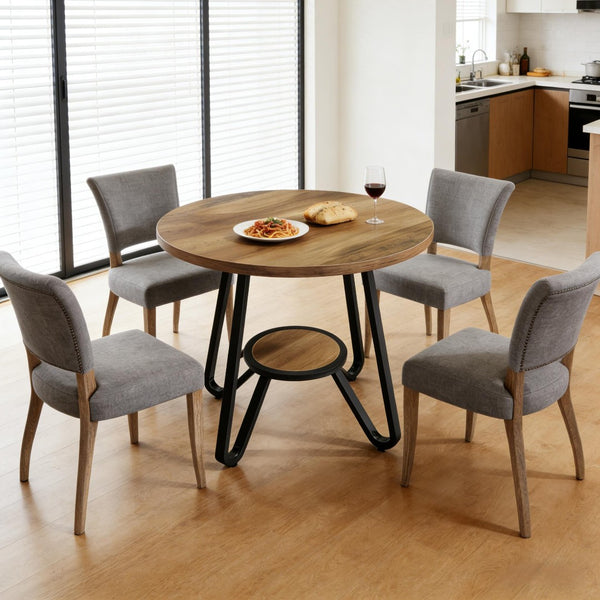 English Elm Stylish Round Coffee Table with Engineered Wood Top and Open Metal Base for Living Rooms T3971P454425