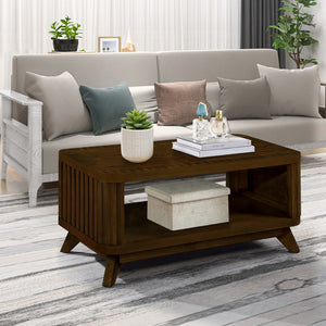 English Elm Rectangular Wood Coffee Table For Living Room, 41.5-Inch Coffee Table With Solid Wood Legs, Wood Center Table Tea Table With Open Storage Shelf. Easy Assembly, Walnut