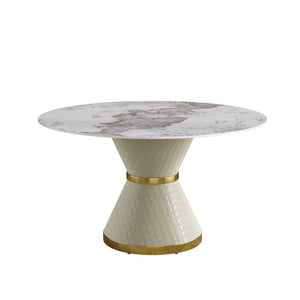 English Elm 53.15"Modern 53.15" Modern Round Dining Table With Sintered Stone Top, Iron Base, Seats 6 - Stylish & Durable W1535S00613