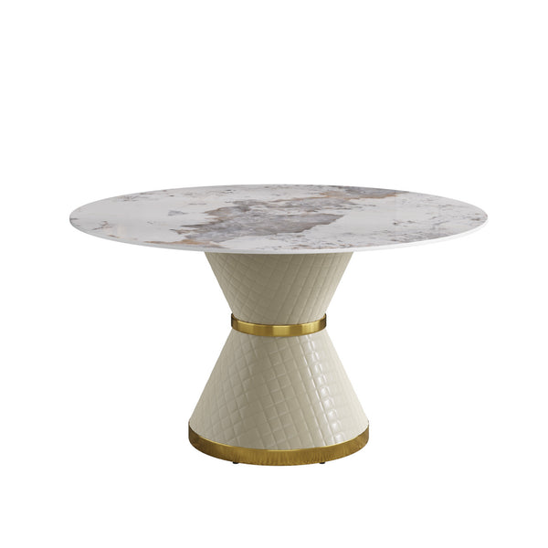 English Elm 53.15"Modern 53.15" Modern Round Dining Table With Sintered Stone Top, Iron Base, Seats 6 - Stylish & Durable W1535S00613