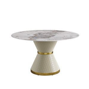 English Elm 53.15"modern Sintered Stone Round Dining Table Seats 6 with Sculptural Steel Pedestal W1535S00628