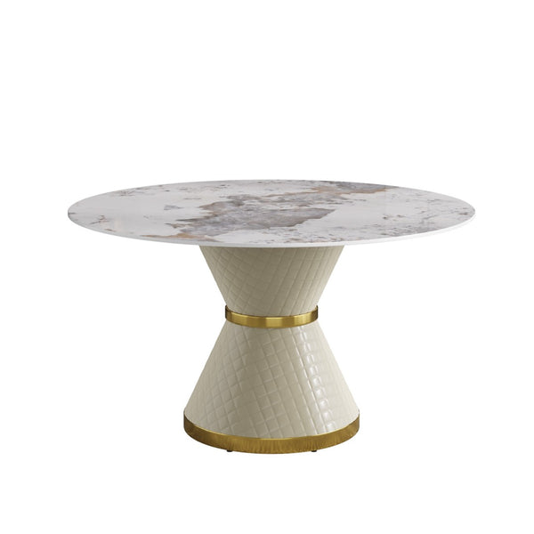 English Elm 53.15"modern Sintered Stone Round Dining Table Seats 6 with Sculptural Steel Pedestal W1535S00628