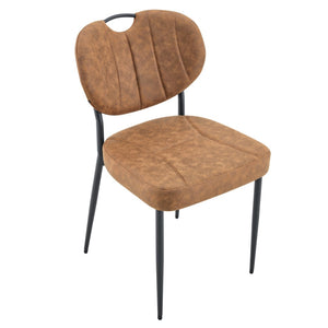 English Elm Dark Oil Waxed Faux Leather Dining Chair Set with Diamond Tufted High Back Metal Legs W3493P449264