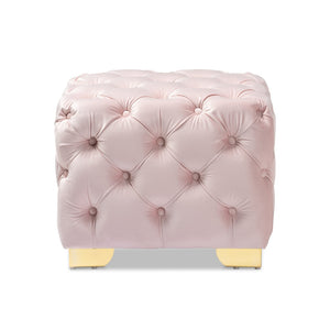 Baxton Studio Baxton Studio Glam Velvet Ottoman - Luxurious Button Tufted Footstool with Gold Legs for Modern Decor Pink TSFOT029-Light Pink/Gold-Otto
