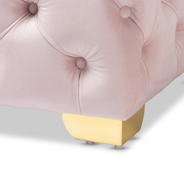 Baxton Studio Baxton Studio Glam Velvet Ottoman - Luxurious Button Tufted Footstool with Gold Legs for Modern Decor Pink TSFOT029-Light Pink/Gold-Otto
