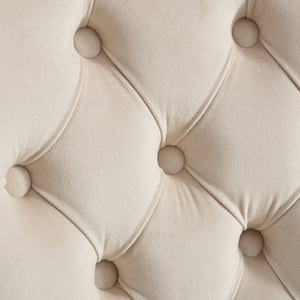 English Elm Mid-Century Lion Head Pull Ring Velvet Dining Chair with Tufted Cushion, Gold Wood Legs, Nailhead Trim Beige W1143P233644