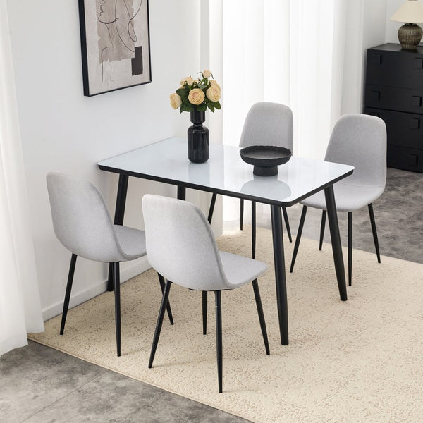 English Elm Table and Chair Set Modern Marble Glass Top with Gray Linen Seats for Dining Room W1151S04657