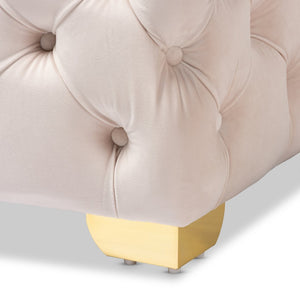Baxton Studio Baxton Studio Glam Velvet Ottoman - Luxurious Button Tufted Footstool with Gold Legs for Modern Decor Beige TSFOT029-Light Beige/Gold-Otto