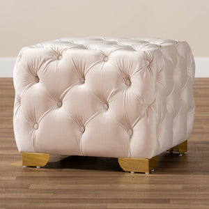 Baxton Studio Baxton Studio Glam Velvet Ottoman - Luxurious Button Tufted Footstool with Gold Legs for Modern Decor Beige TSFOT029-Light Beige/Gold-Otto