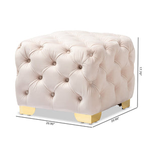 Baxton Studio Baxton Studio Glam Velvet Ottoman - Luxurious Button Tufted Footstool with Gold Legs for Modern Decor Beige TSFOT029-Light Beige/Gold-Otto