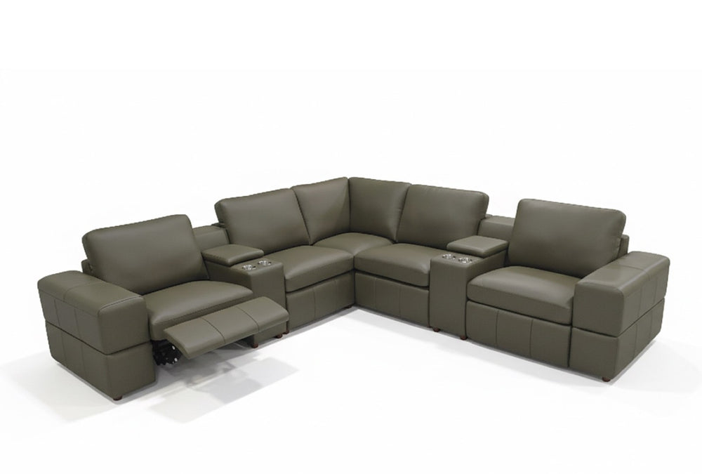 English Elm Premium Leather Match Sectional with Dual Recliners Cup Holders and Storage Console Olive Green B2748S00159