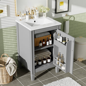 English Elm 20" Gray Bathroom Vanity with Ceramic Sink, Soft-Close Door, U-Shaped Adjustable Shelf & Door Storage Rack for Small Spaces N729P299364E