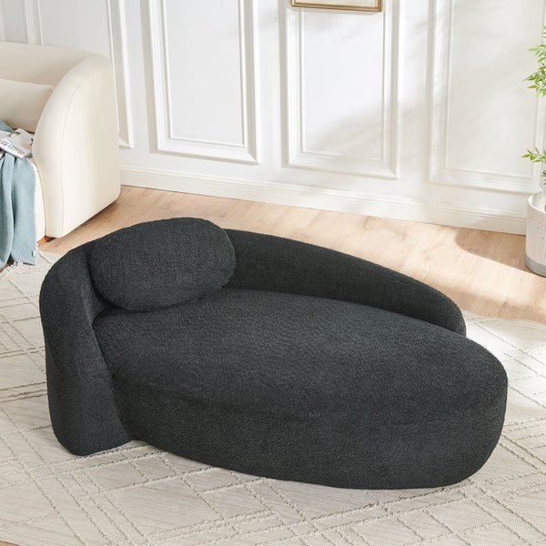 English Elm Modern Oval Boucle Lounge Chair Sculptural Integrated Armrest for Bedroom Living Room Black W487P456130