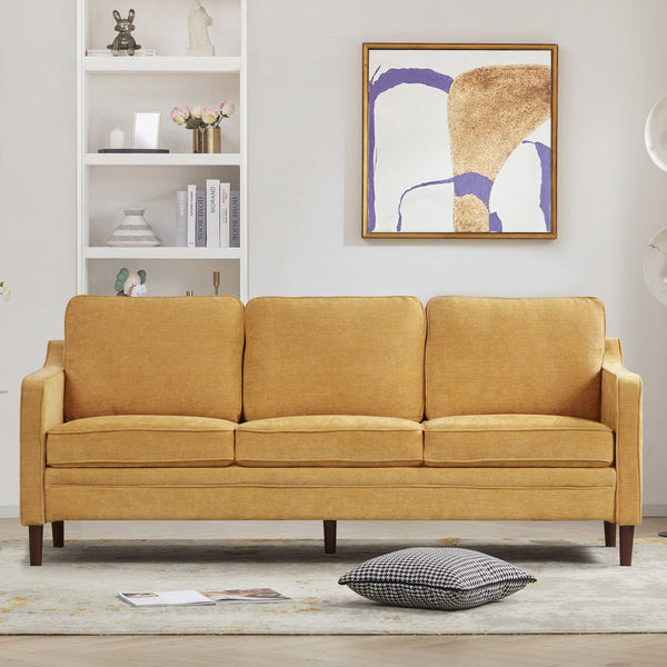 English Elm 80.31'' Upholstered Sofa in Antique Yellow – Curved Track Arms, High-Density Foam Comfort, Quick Assembly T2694P291456