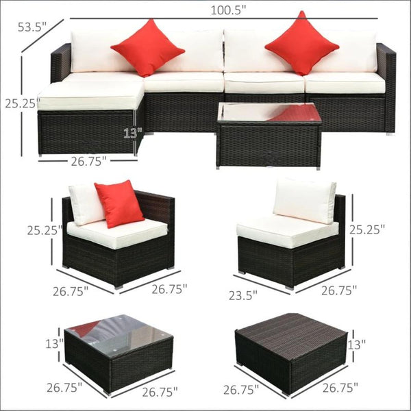 English Elm Modern Handwoven Pe Rattan Outdoor Sectional Six Piece Patio Conversation Set T3971S00130